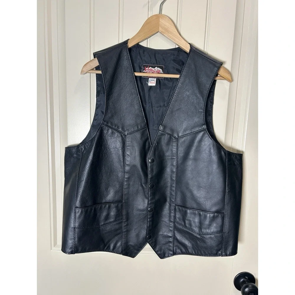 Hillside Leather Biker Vest Sz 44 Black Made In USA Motorcycle Cowboy Western